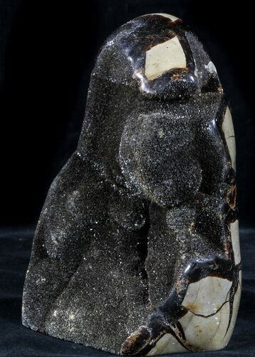 Polished Septarian Geode Sculpture - Black Crystals #55016